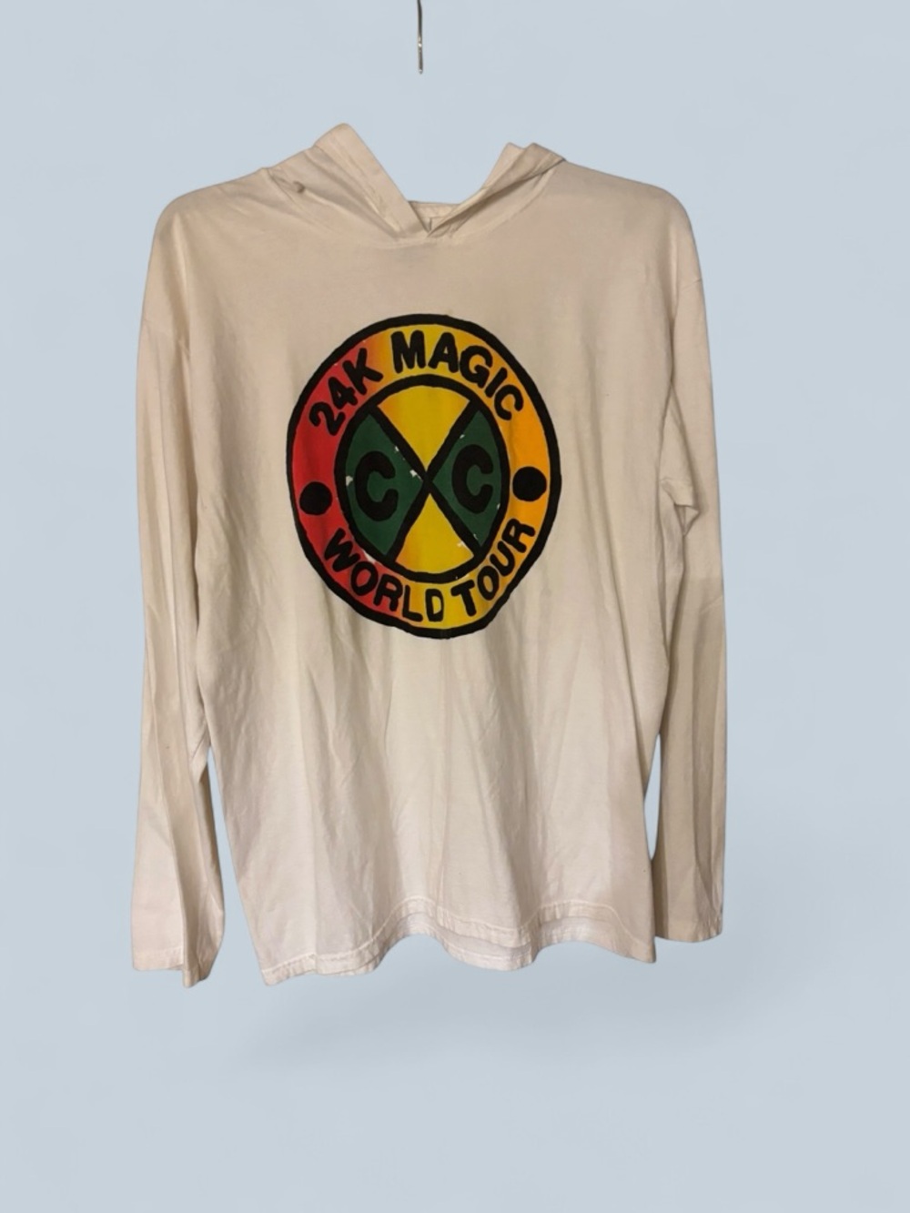 Bruno Mars Cream Hooded Long-Sleeve Tee with 24K Magic World Tour Graphic